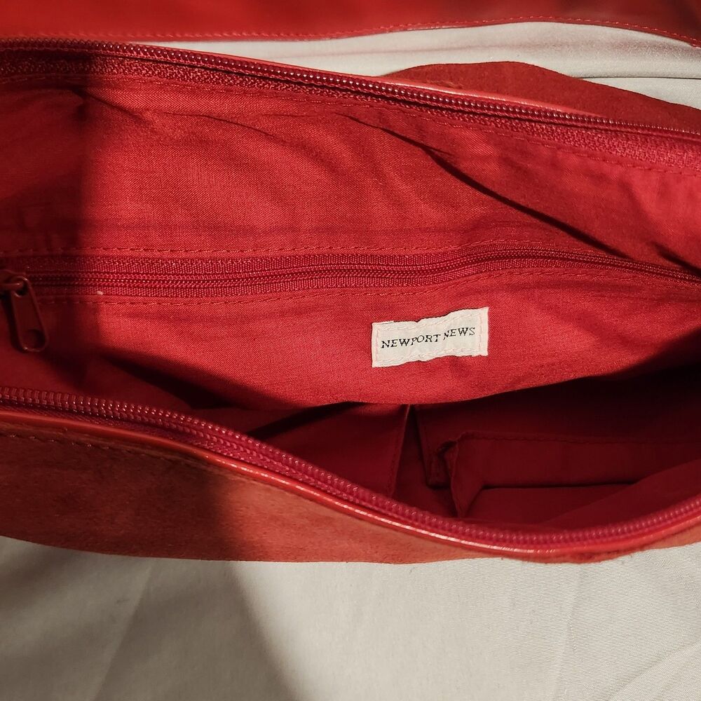 Vintage Y2K Newport News Red Suede Hobo Bag Embroidered Boho Shoulder Purse - Picture 12 of 16